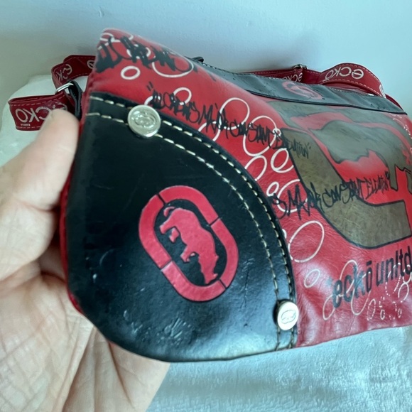 ECKO unltd RARE Marc ECKO Autograph Gold Rhino Red Crossbody Bag Vintage - Picture 17 of 17